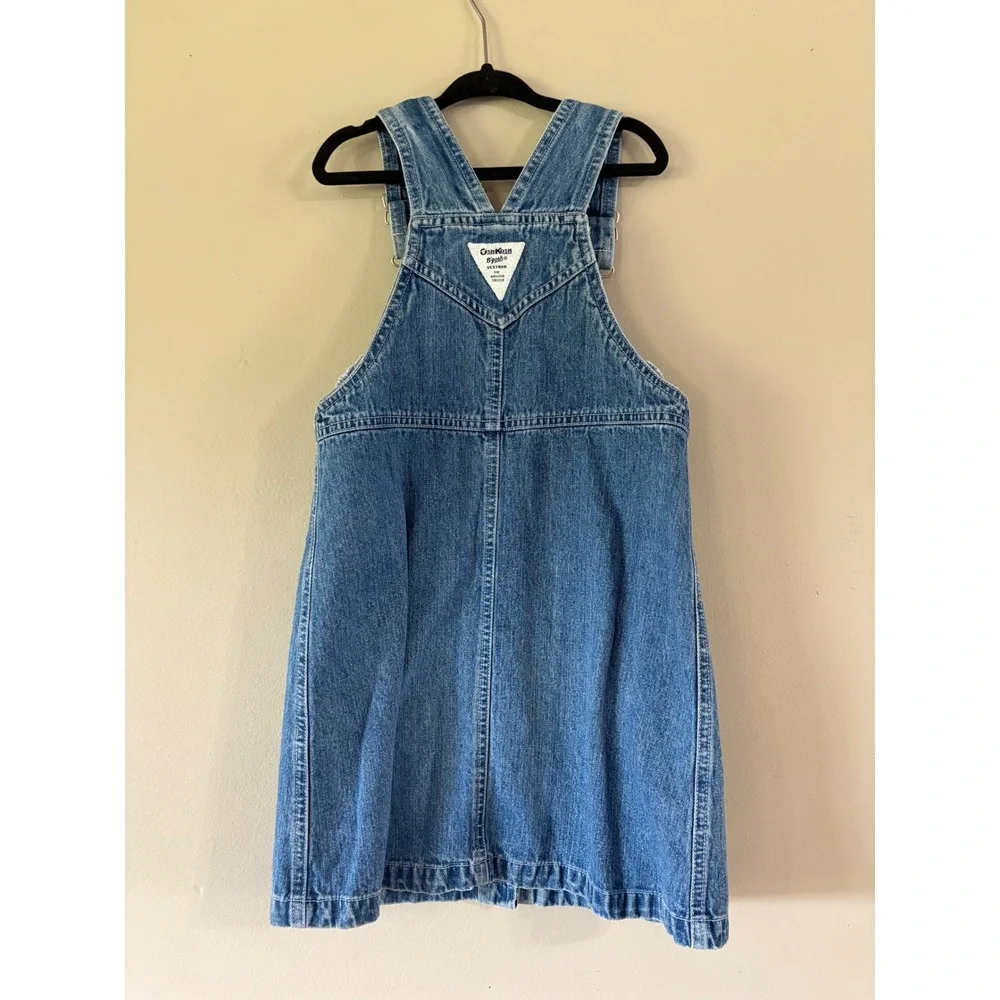 Vintage OshKosh Bgosh Girls Denim Overall Jumper Dress Sunflower Blue Size 6